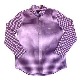 Chaps Easy Care Button Down Shirt Men’s Medium Pink White Gingham Long Sleeve